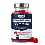 A bottle of Pact Nutrition Magnesium Gummies in natural raspberry flavour, containing 60 gummies, shown on a clean white background with two gummies placed in front of the bottle.